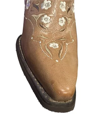 Durango cowboy boots tan leather white lace-like shaft floral thumbnail 6