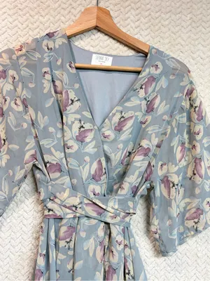 Sienna Sky Floral Faux Wrap Midi Dress M Blue Purple Cottagecore Fairycore Soft‎ thumbnail 7
