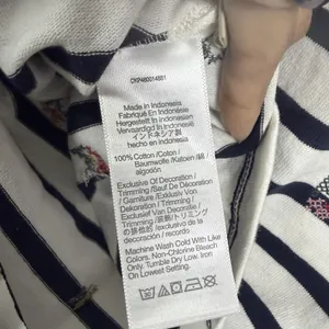 Madewell Sz S Navy Blue White Striped Cropped Top Cross Stitch Long Sleeve NWT thumbnail 8