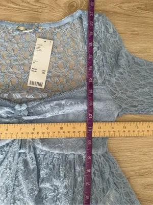 Urban Outfitters Medium NEW Jolene Sheer Lace Babydoll Top Blue Fairy Whimsical thumbnail 8