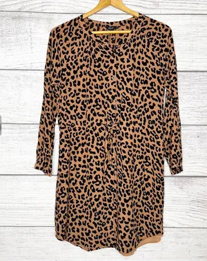 Rails Bella Jaguar Long Sleeve Leopard Print Shirt Dress Tie Waist Size Medium thumbnail 4