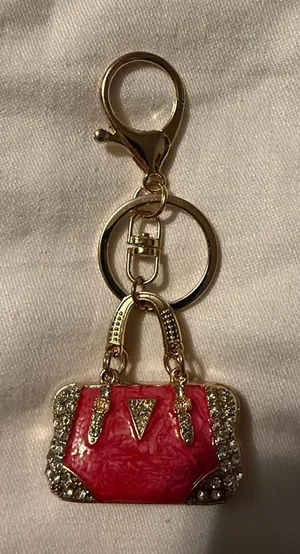 Gold-tone Keychain Charm with Pink Purse Accent thumbnail 1