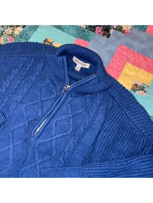 Urban Outfitters Woman’s S Blue Cable Knit Crop Half-Zip Sweater Size Small thumbnail 2
