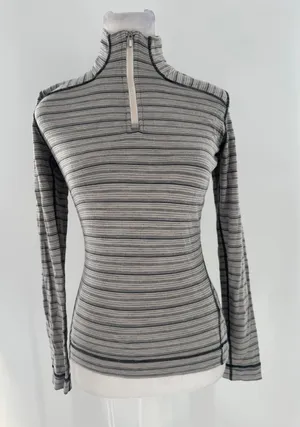 Smartwool Merino Wool 1/4 Zip Base Layer Top XS Gray Stripe Mock Neck Outdoor thumbnail 1