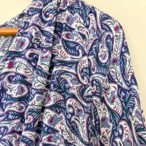 Few Moda Maxi Dress Small Blue Paisley Boho Tiered V-Neck Long Sleeve Drawstring thumbnail 5