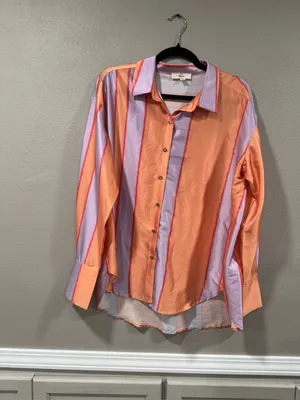 Entro Button Up Satin Striped Peach and Purple thumbnail 2