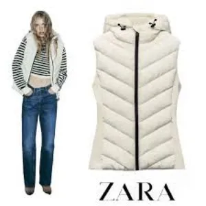 NWOT ZARA | Ecru | FITTED HOODED PUFFER VEST JACKET 8073/047 ZIPEER POCKET SKI thumbnail 3