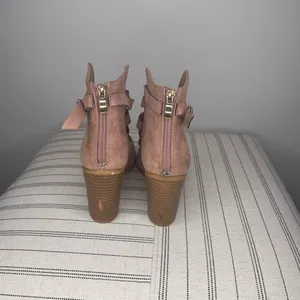 Qupid- Pink Suede Open Toe Heels thumbnail 4