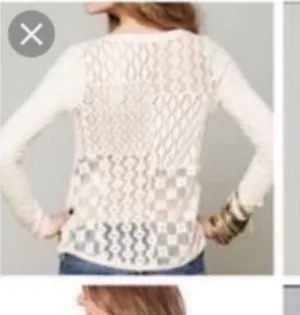 Free People‎ Size XS Cream Patches Of Lace Long Sleeve Henley Top thumbnail 1
