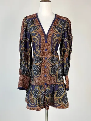 NWOT FARM Rio Floral Paisley Ruffles Mini Dress Glam Boho Long Sleeve Size XS thumbnail 4