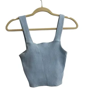 American Eagle Ribbed Square Neck Wide Strap Light Blue Sweater Cropped Tank thumbnail 1