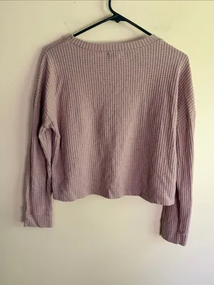 Charlotte Russe Dusty Mauve Waffle-Knit Long Sleeve Crop Top thumbnail 4