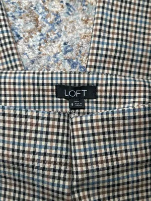 Loft Curvy Gingham Plaid Tailored Pants Size 8 thumbnail 3