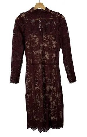Boutique Burgundy Red Lace Overlay Long Sleeve‎ Mini Dress S thumbnail 1
