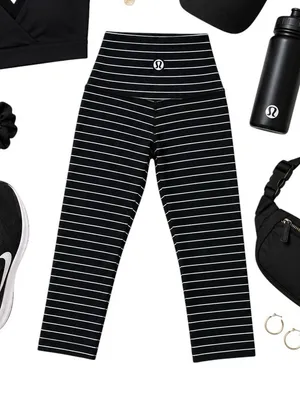 Lululemon Wunder Under Crop Stripe Luon High Rise Yoga Leggings Size 4 6 Women thumbnail 1
