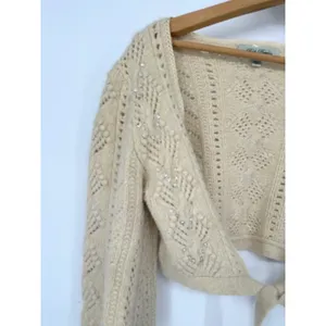 Vintage Beth Bowley Women's Cardigan Y2K Crop Shrug‎ Sweater Beige Small Angora thumbnail 2