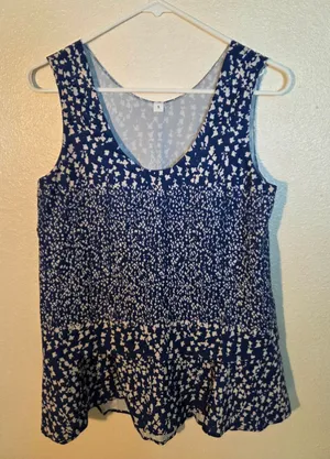 Women’s S Navy Blue & Ivory Abstract Print Sleeveless Tunic Top thumbnail 1