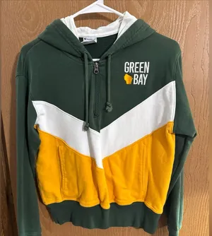 Champion Green Bay Packers Tri Color Block Quarter Zip Hooded Sweatshirt Medium thumbnail 1