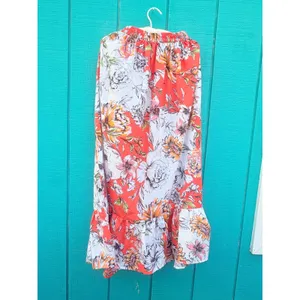 Gypsie‎ Blu Womens Floral Maxi Skirt Coral Orange White Elastic Waist Pockets L thumbnail 6