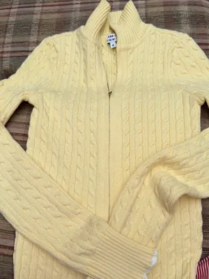 Frankie's Bikinis Pale Yellow Cable Knit Zip Cardigan thumbnail 1