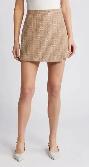 French Connection Effie‎ Tweed Mini Skort Camel Tan White Wrap Front Size 4 US thumbnail 1
