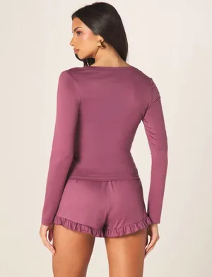 🆕💜Soft Ruffle Pajama Set in Plum thumbnail 5
