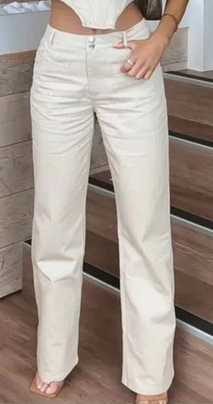 WHITE FOX Power Play Wide Leg Mid Rise Pants‎ Tan / Oatmeal Medium thumbnail 1