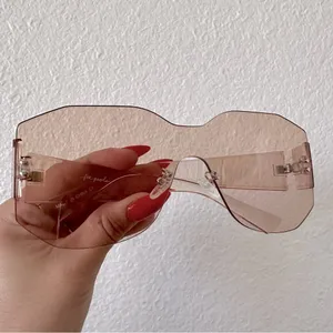 FREE PEOPLE Sidetracked Rimless Sunglasses Retro 70’s Summer Beach Neutral RARE thumbnail 8