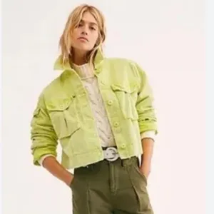 Free People Neon Yellow Cropped Oversized Corduroy Part Time Love Jacket thumbnail 2