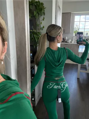 I.AM.GIA Green Zip-Front Crop Hoodie & Flared Track Pants (Size XS) thumbnail 2