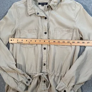 Dear John Shirt Dress Women's X-Small Beige Long Sleeve Collared Mini Utility thumbnail 6