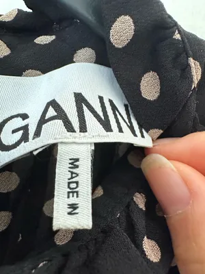 GANNI 2025 Polka Dot Print Mock Neck Smocked Ruffle Pleated Flowy blouse top XS thumbnail 12