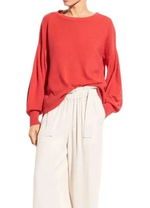Vince Pleated Sleeve Cashmere Crew in Poppy thumbnail 1