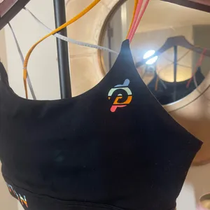 Peloton Women’s Black Logo Sports Bra with Colorful Criss Cross Straps Active thumbnail 3