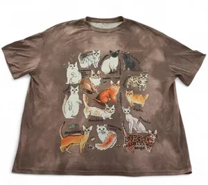 Romwe Cats Breeds Graphic T‎ Shirt Brown Cute Cat Lover Top Tee Cat Lady thumbnail 1