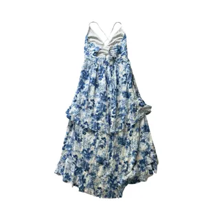 Abercrombie & Fitch Tiered Ruffle Maxi Dress Small White Blue Sundress Tie Back thumbnail 5