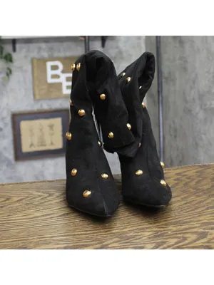 A New Day Womens Justice Boots Faux Suede Studded 94568940 Jet Black / Gold 6.5M thumbnail 4