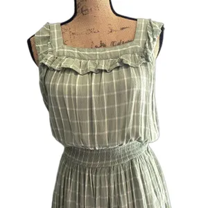 Maurices Sage Green Sundress Windowpane Check Plaid‎ Smocked Waist Size Small thumbnail 2