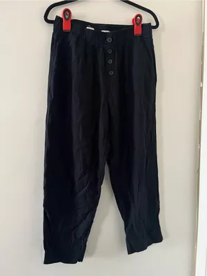 Loft Black Linen Blend High Rise Straight Leg Pants Medium Coastal Minimalist thumbnail 2