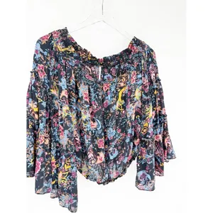 Free People Floral Off the Shoulder Bell Sleeve Blouse Women's S Boho‎ Chic thumbnail 4
