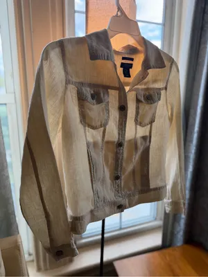 Jones New york Off-White Linen-Blend Jean Jacket thumbnail 1