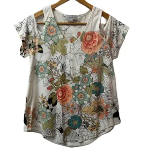 Gaze Women’s Floral Cold‎ Shoulder Top Size Large thumbnail 5