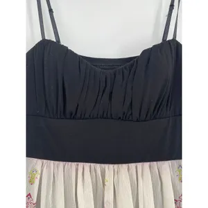 Vintage Babydoll Black Fit and Flare Y2K‎ Green Pink Floral Knee Length Dress thumbnail 3