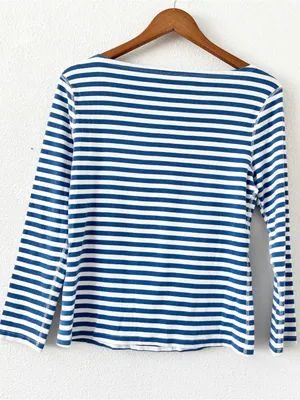J.McLaughlin Blue White Striped Cotton Boat Neck Long Sleeve Top thumbnail 8