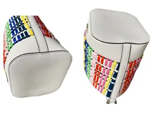 Kate Spade Multicolor Woven Leather Stripe Bucket Bag Crossbody Drawstring Close thumbnail 5