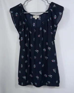 LOFT Outlet Navy Floral Flutter Sleeve Blouse M thumbnail 1