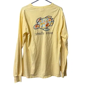 Comfort Colors Shelly Cove Save the Turtles Yellow Long Sleeve‎ Shirt Size Medium Comfort Wash thumbnail 2