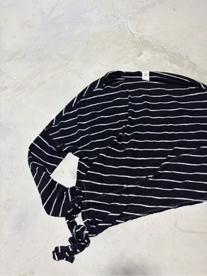 Free people we the free Black & White Striped Long Sleeve Tie-Hem Top medium thumbnail 2