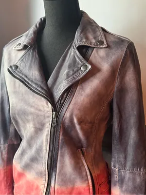 Muubaa Women's Gray-to-Coral Ombre Calf Skin Leather Moto Jacket US 6 thumbnail 2