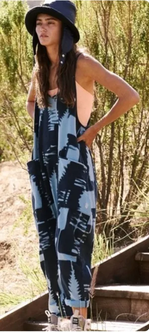 FP Movement Womens Hotshot Winter Forest Navy Boho Slouchy Jumpsuit Size M thumbnail 1